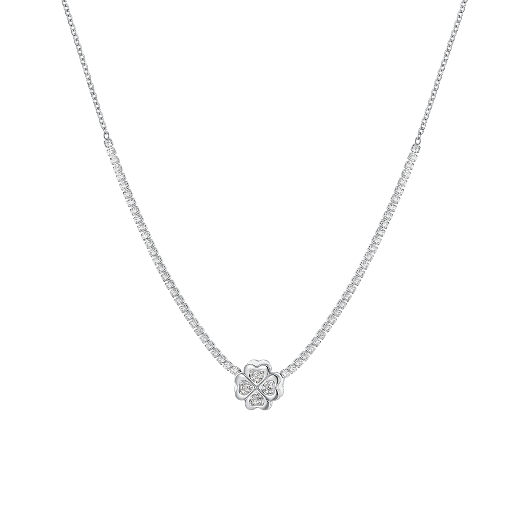 COLLANA TENNIS DONNA IN ACCIAIO QUADRIFOGLIO GIREVOLE