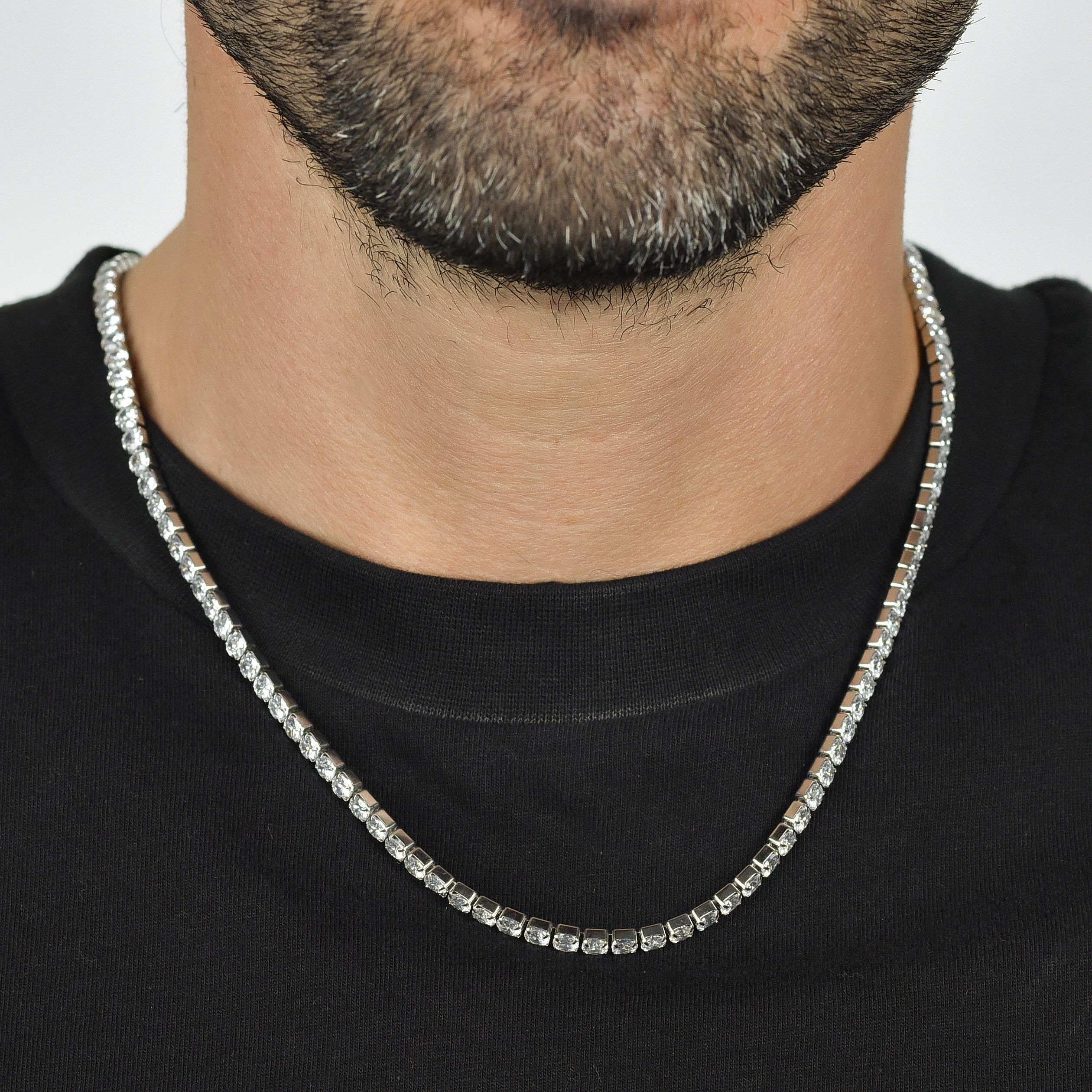 COLLANA TENNIS UOMO IN ACCIAIO CON CRISTALLI BIANCHI - Image 2