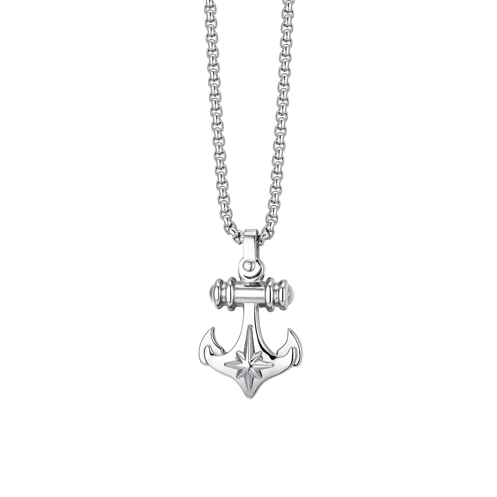 COLLANA UOMO IN ACCIAIO ANCORA E ROSA DEI VENTI