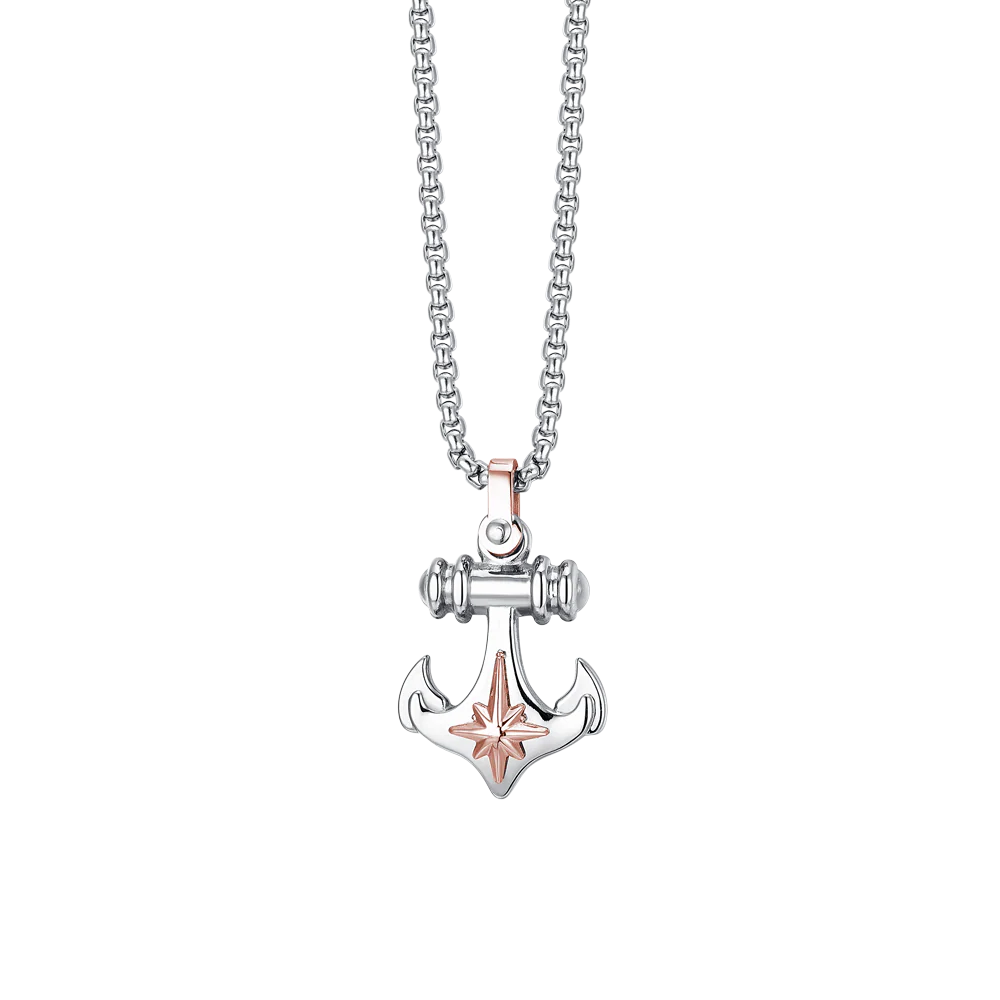 COLLANA UOMO IN ACCIAIO ANCORA E ROSA DEI VENTI