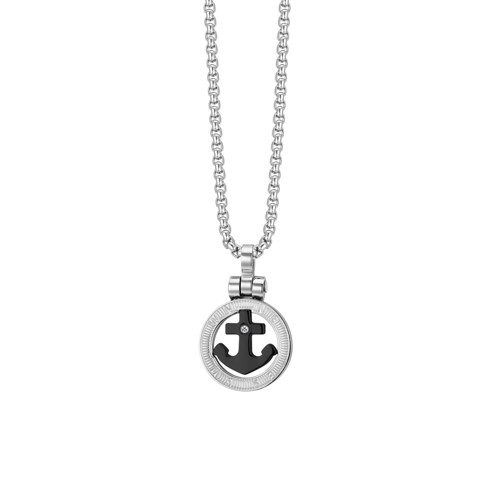 COLLANA UOMO IN ACCIAIO ANCORA IP NERO