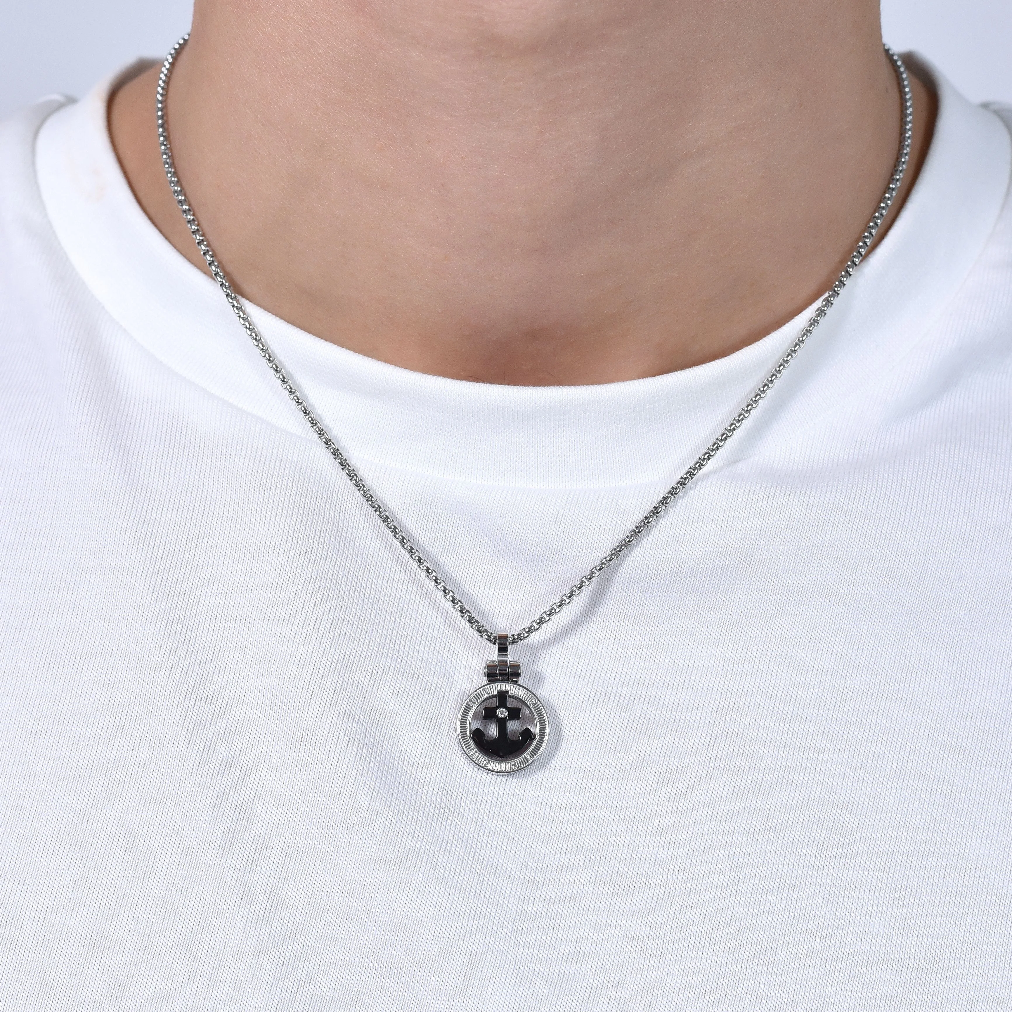 COLLANA UOMO IN ACCIAIO ANCORA IP NERO - Image 2