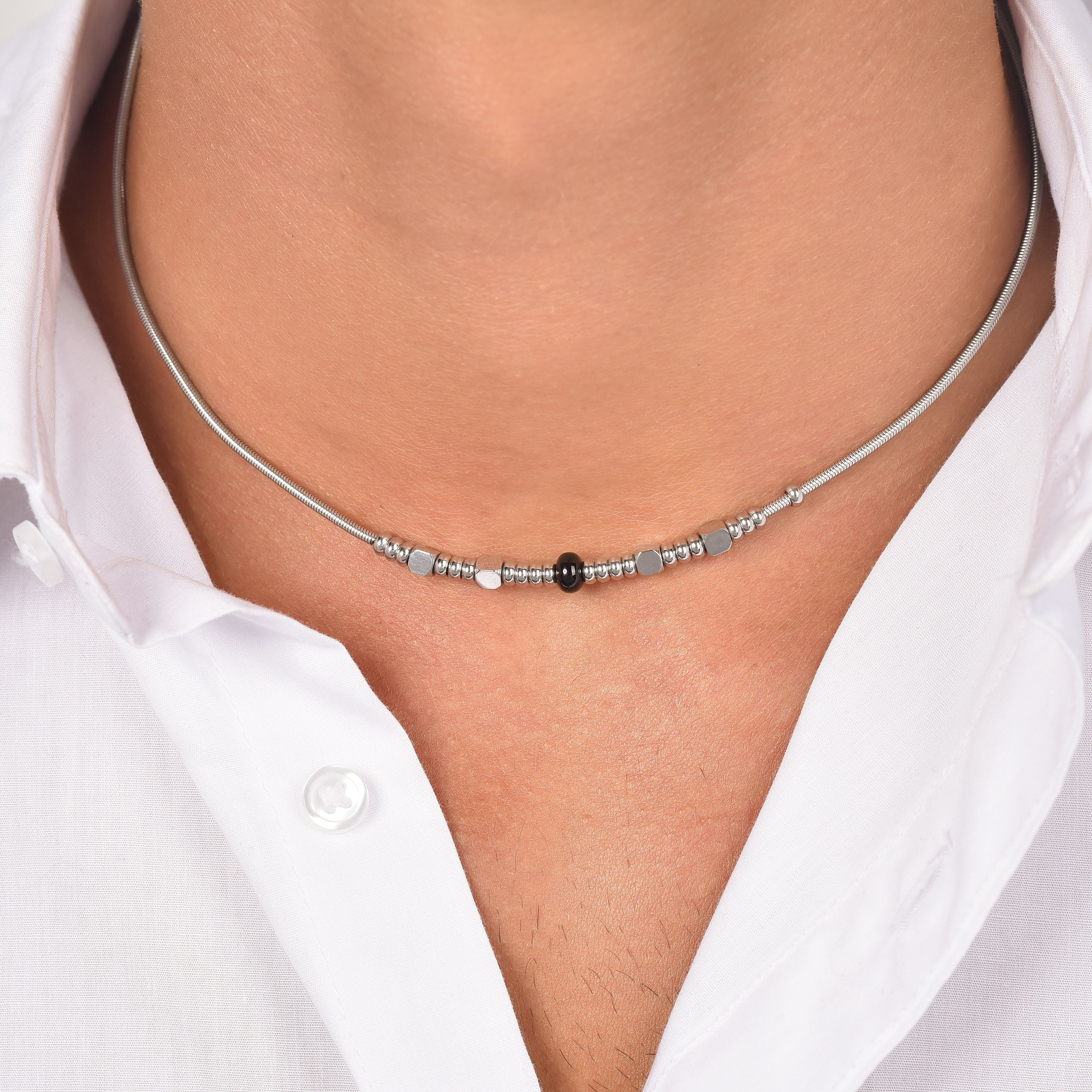 COLLANA UOMO IN ACCIAIO CON AGATA NERA - Image 2