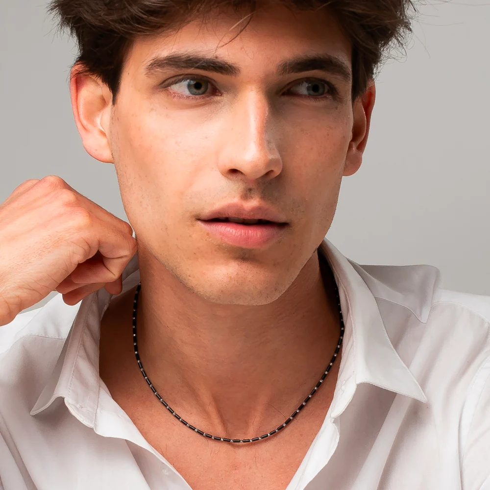 COLLANA UOMO IN ACCIAIO CON AGATA NERA ED EMATITE - Image 3