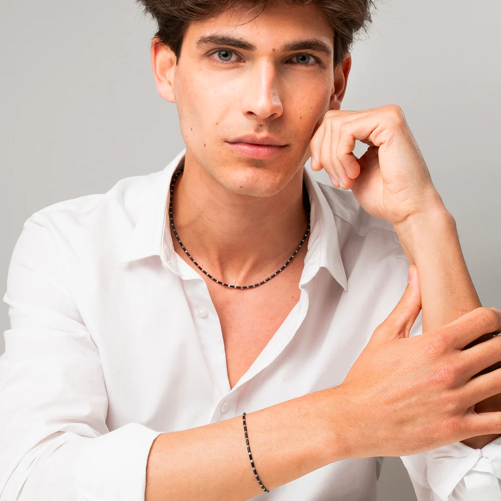 COLLANA UOMO IN ACCIAIO CON AGATA NERA ED EMATITE - Image 4