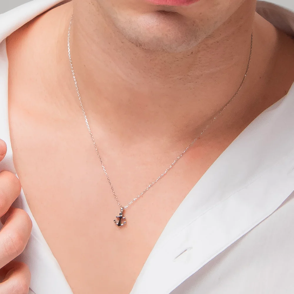 COLLANA UOMO IN ACCIAIO CON ANCORA E ZIRCONE NERO - Image 2
