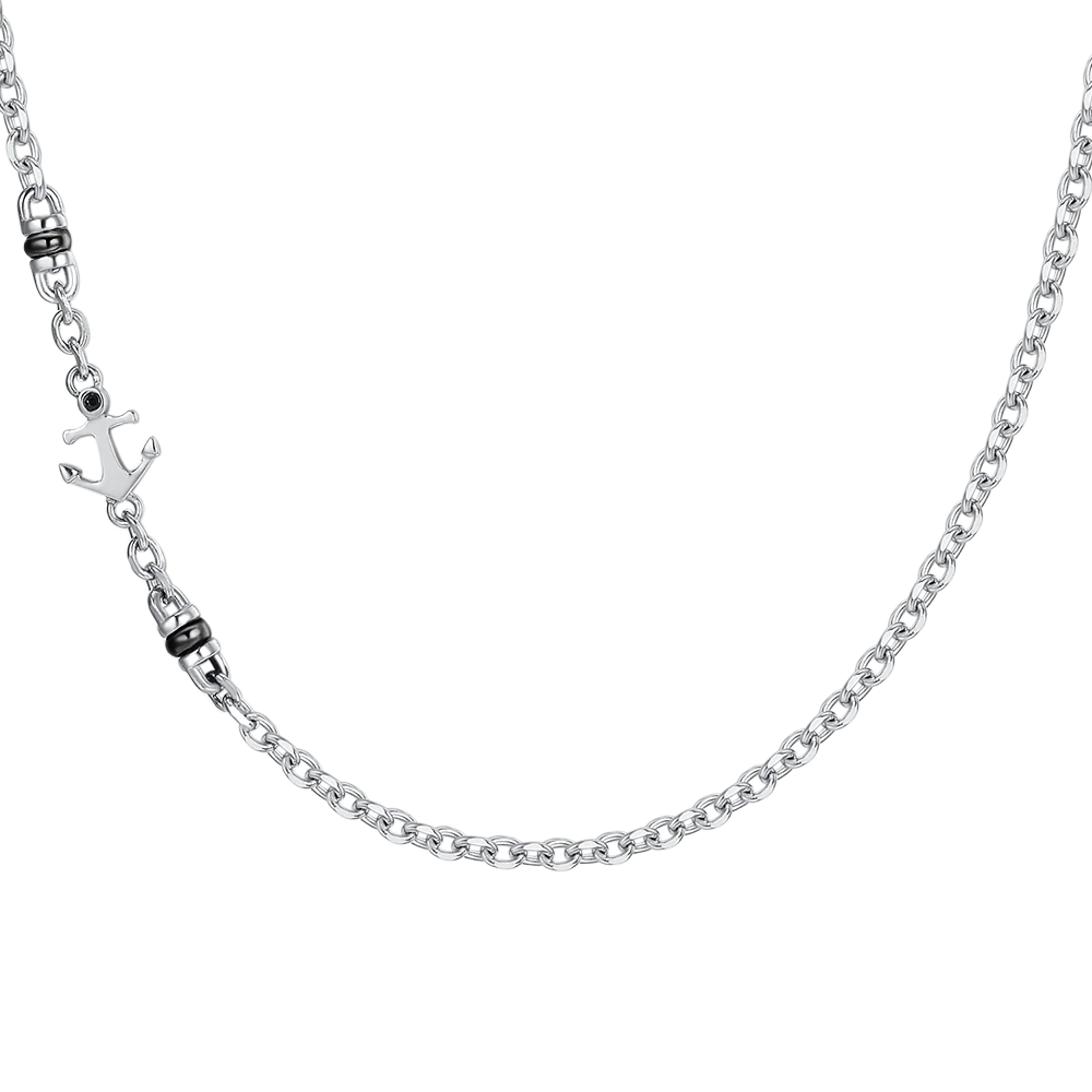 COLLANA UOMO IN ACCIAIO CON ANCORA, ZIRCONE NERO ED ELEMENTI IN IP NERO - Image 5