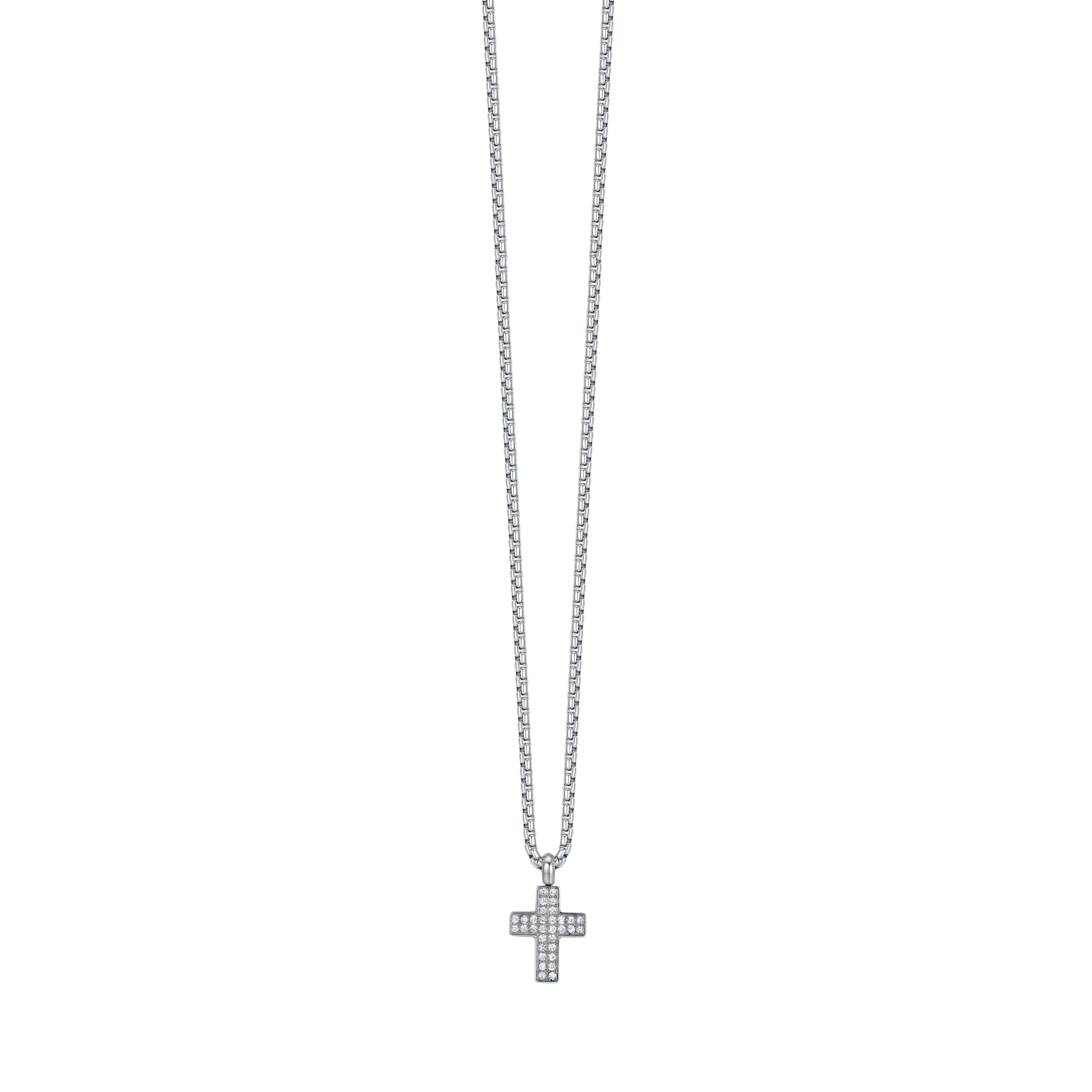 COLLANA UOMO IN ACCIAIO CON CROCE CON CRISTALLI BIANCHI