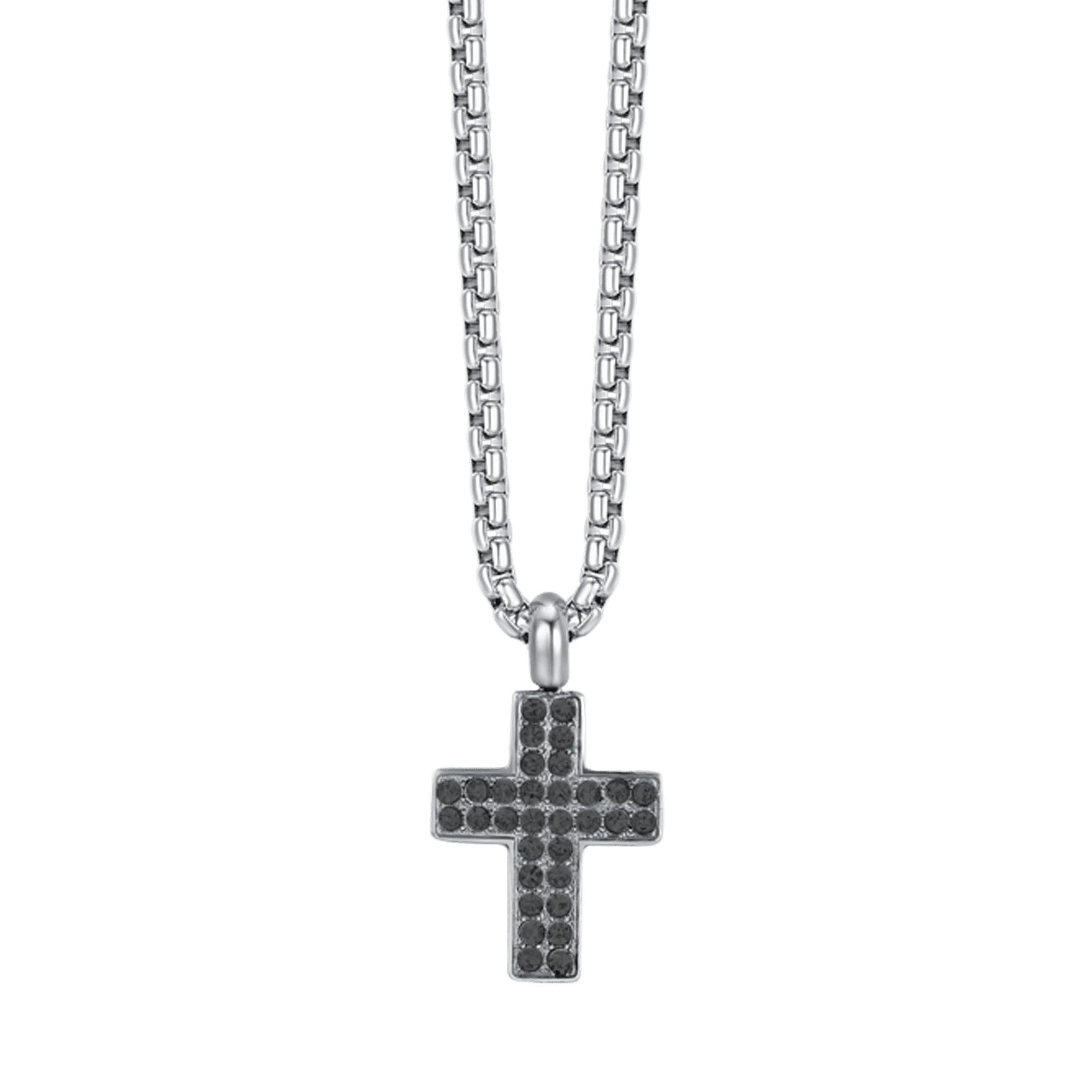 COLLANA UOMO IN ACCIAIO CON CROCE CON CRISTALLI NERI - Image 4
