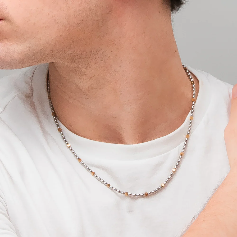 COLLANA UOMO IN ACCIAIO CON ELEMENTI IN EMATITE IP GOLD - Image 2