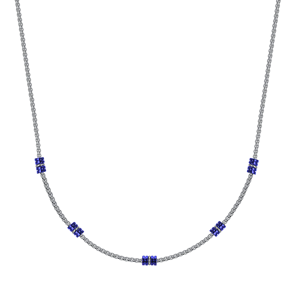 COLLANA UOMO IN ACCIAIO CON ELEMENTI IP BLU E SILVER