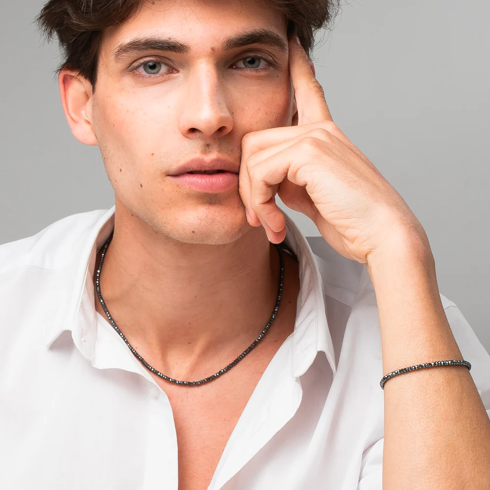 COLLANA UOMO IN ACCIAIO CON EMATITE NERA - Image 4