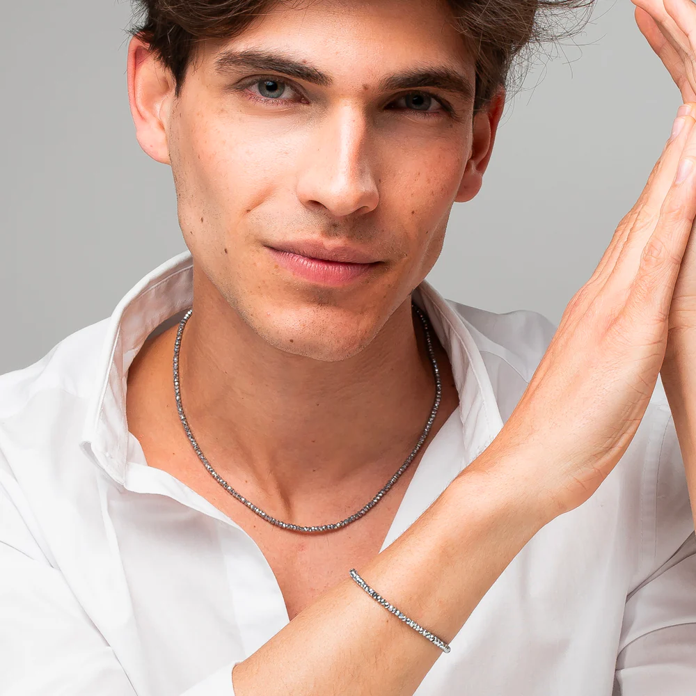 COLLANA UOMO IN ACCIAIO CON EMATITE SILVER - Image 4