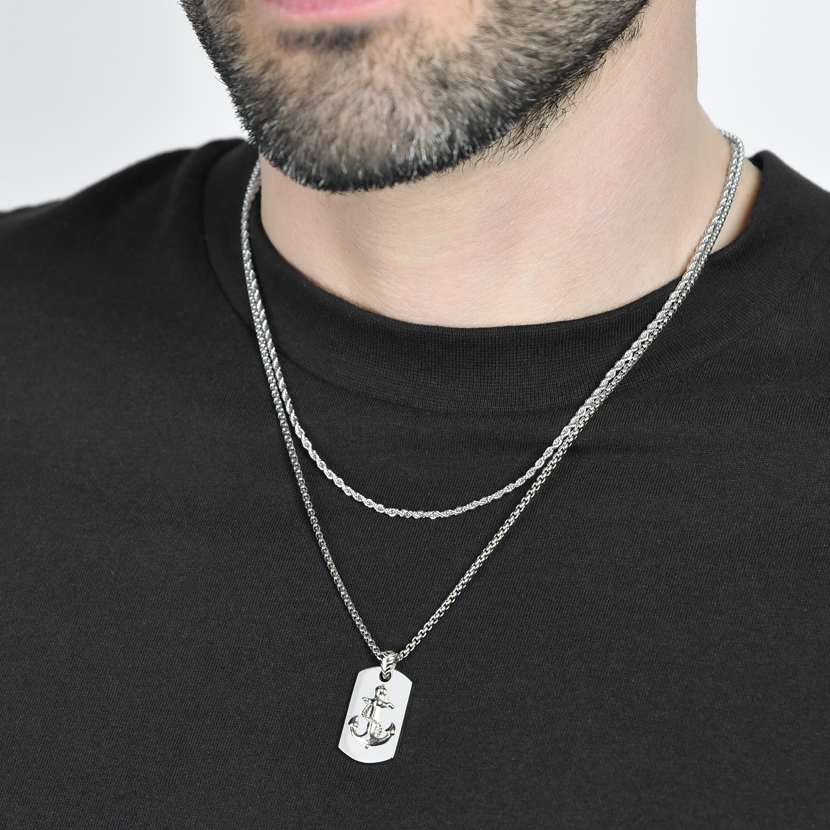 COLLANA UOMO IN ACCIAIO CON PIASTRA CON ANCORA - Image 2
