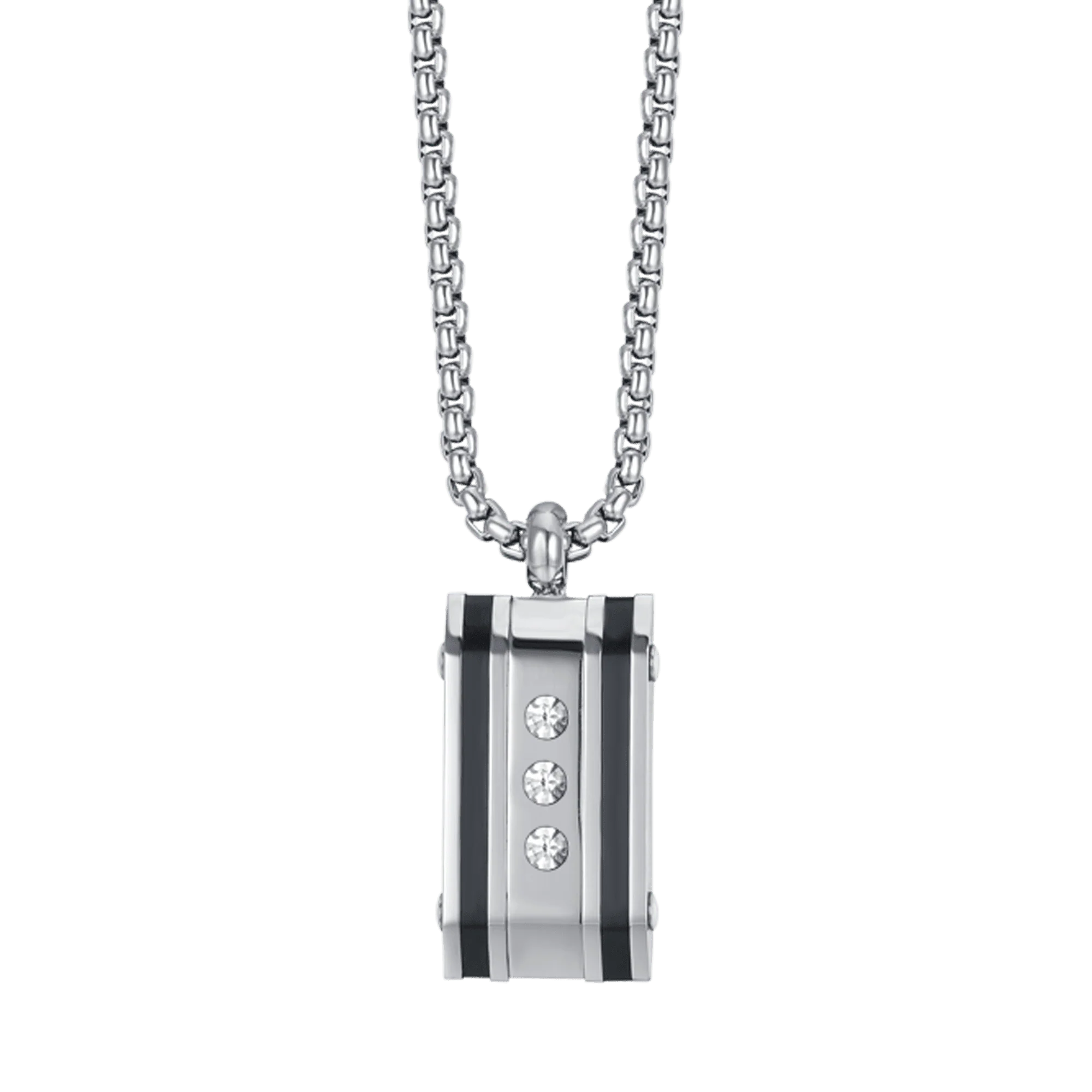 COLLANA UOMO IN ACCIAIO CON PIASTRA CON CRISTALLI BIANCHI - Image 4