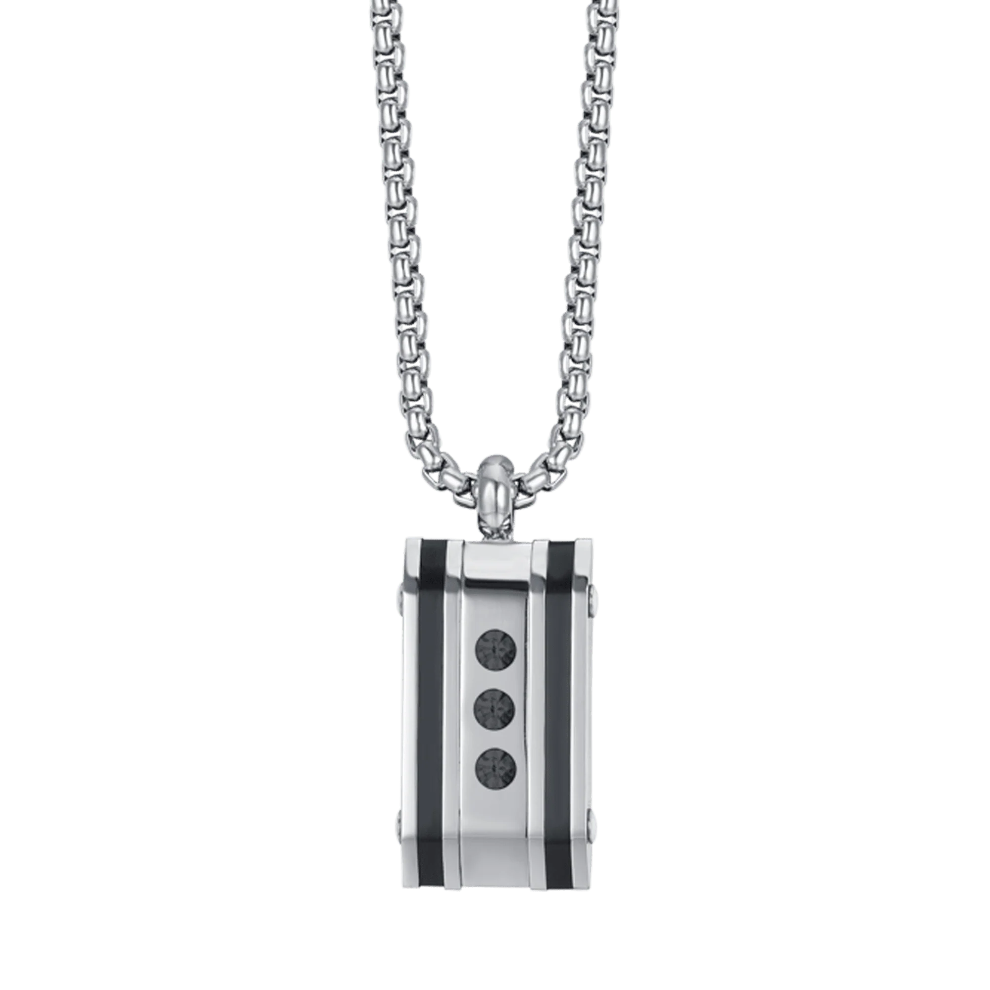 COLLANA UOMO IN ACCIAIO CON PIASTRA CON CRISTALLI NERI - Image 4