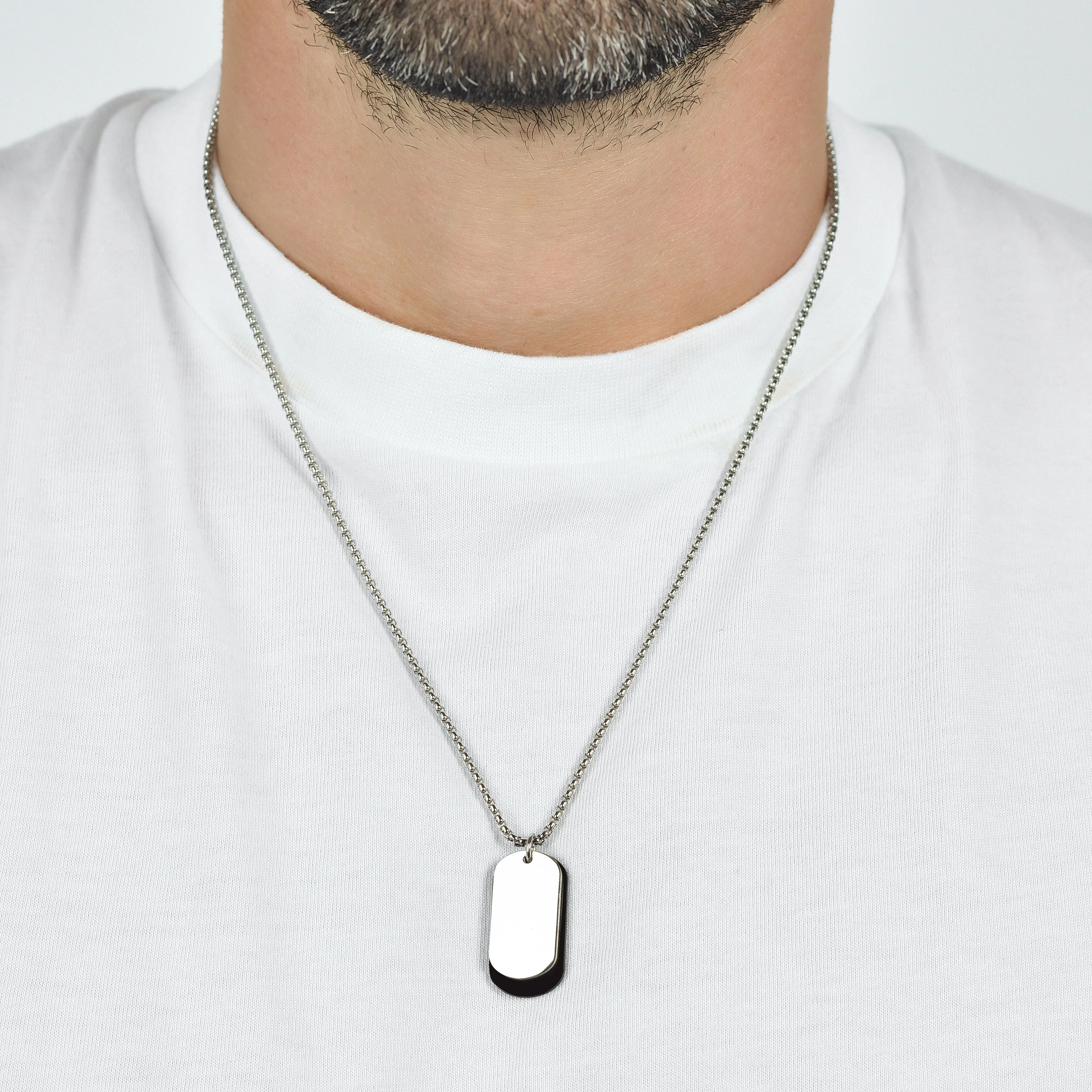 COLLANA UOMO IN ACCIAIO CON PIASTRE SILVER ED IP NERO - Image 2