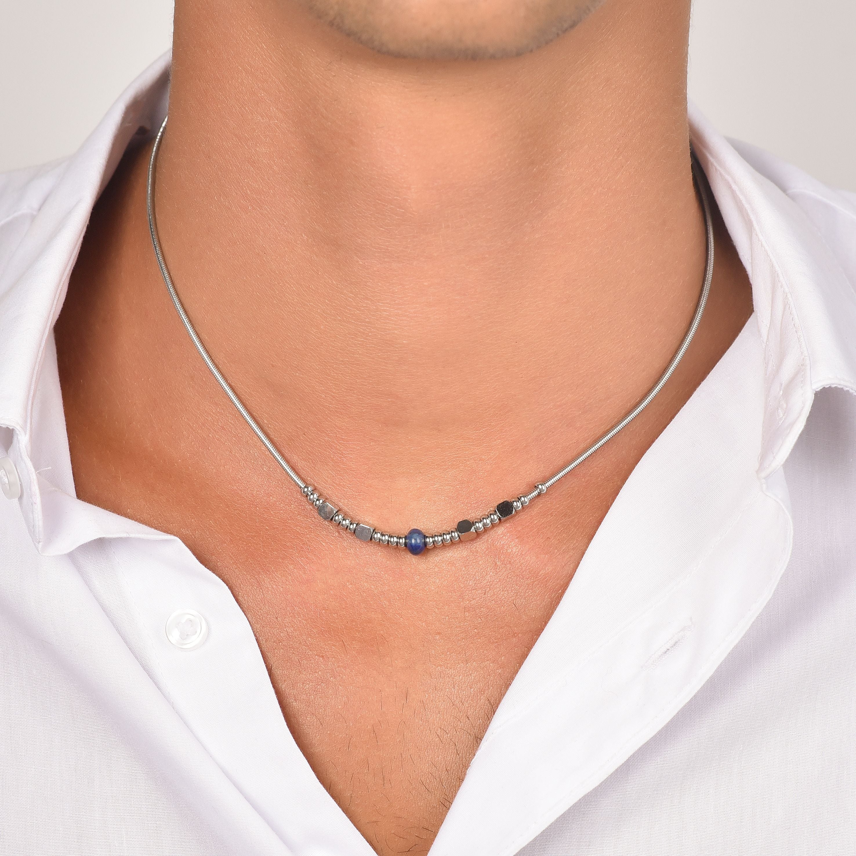 COLLANA UOMO IN ACCIAIO CON PIETRA BLU - Image 2