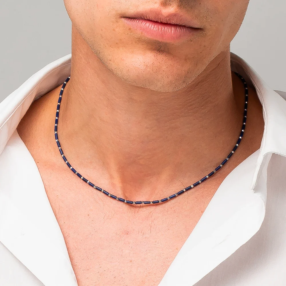 COLLANA UOMO IN ACCIAIO CON PIETRA LAPIS ED EMATITE - Image 2