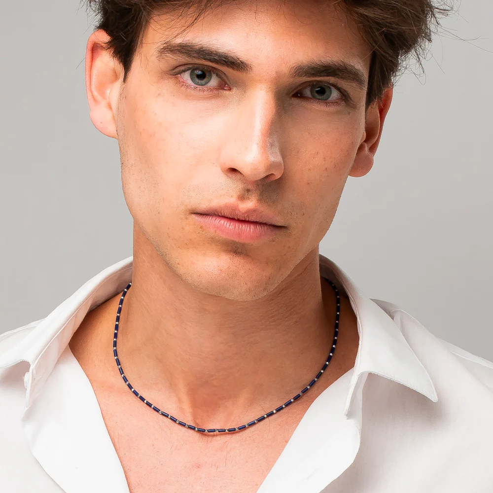 COLLANA UOMO IN ACCIAIO CON PIETRA LAPIS ED EMATITE - Image 3