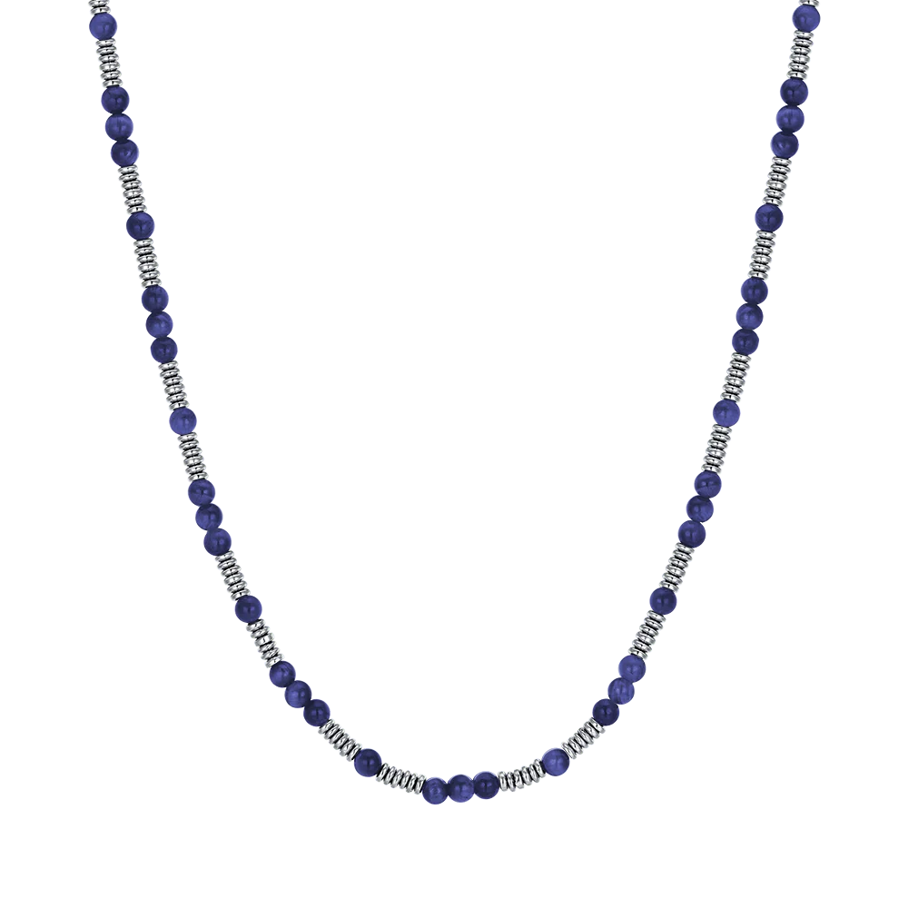 COLLANA UOMO IN ACCIAIO CON PIETRE BLU ED ELEMENTI IN ACCIAIO