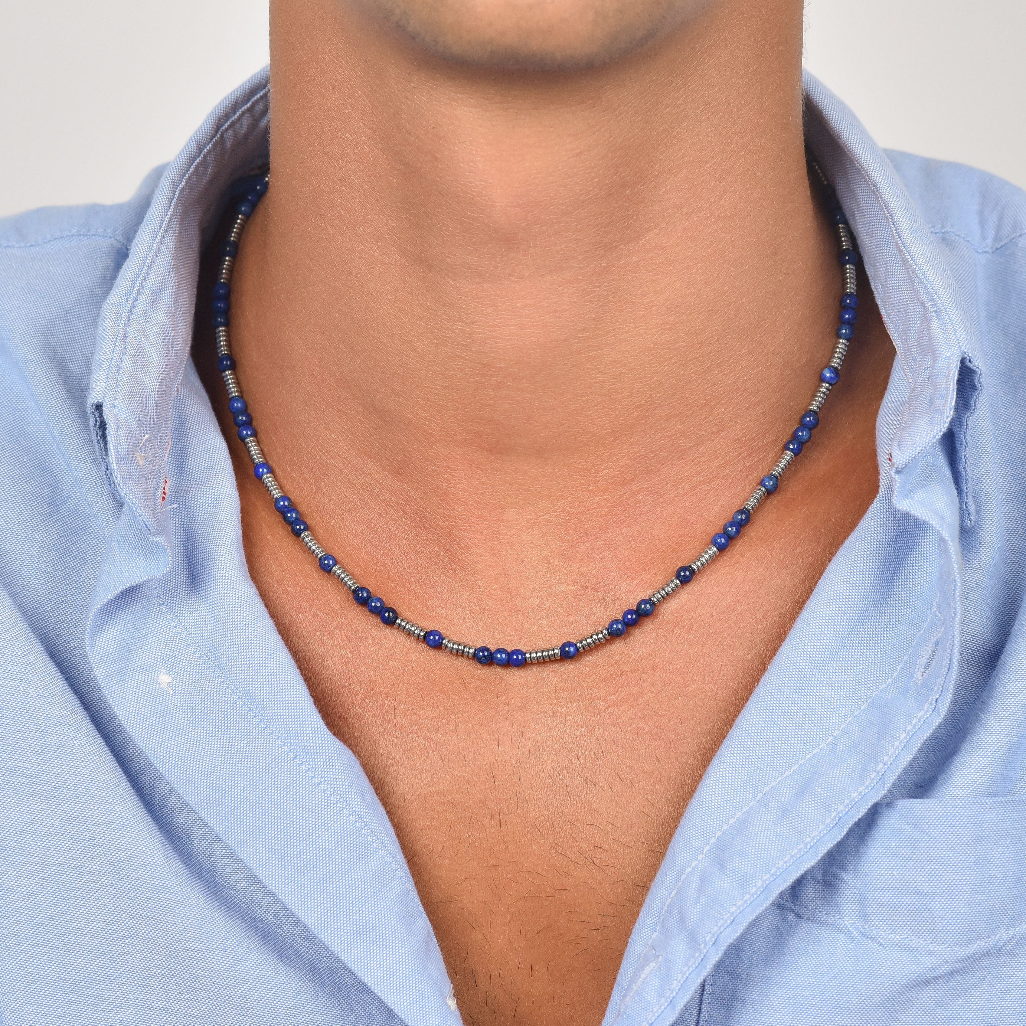 COLLANA UOMO IN ACCIAIO CON PIETRE BLU ED ELEMENTI IN ACCIAIO - Image 2