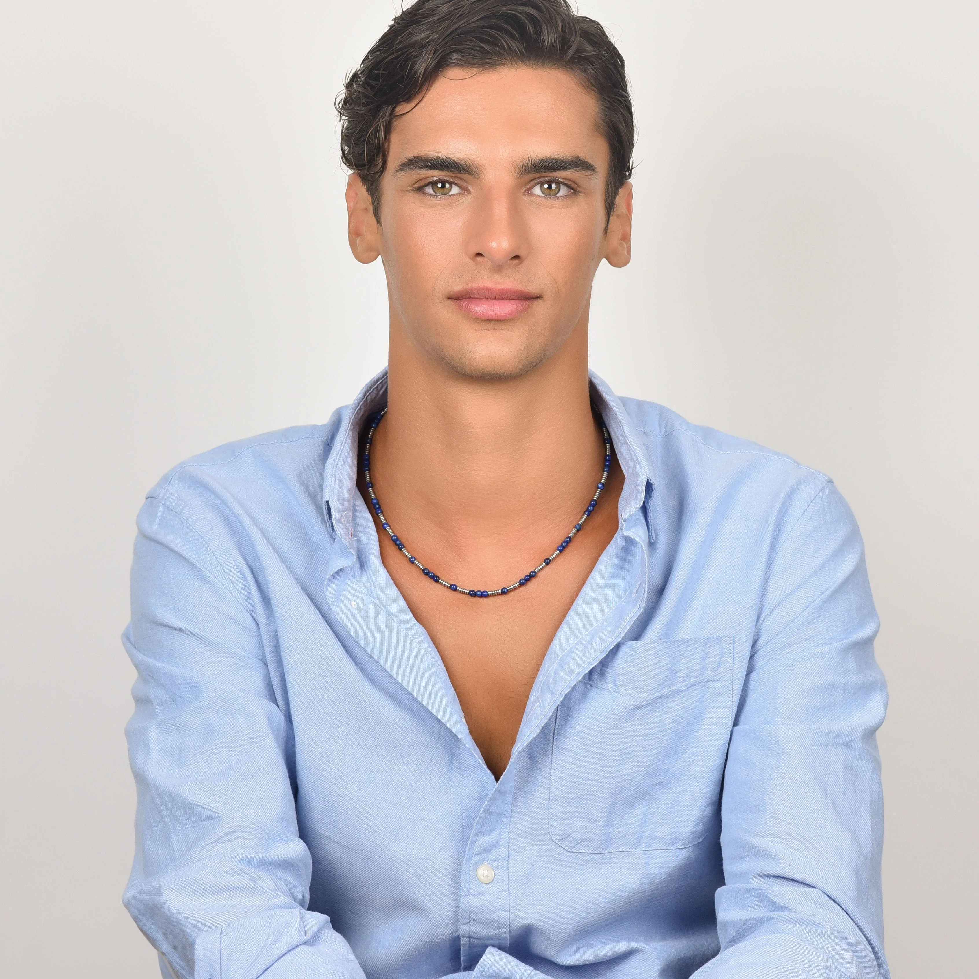 COLLANA UOMO IN ACCIAIO CON PIETRE BLU ED ELEMENTI IN ACCIAIO - Image 3