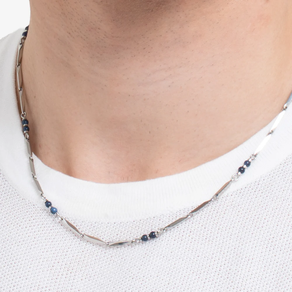 COLLANA UOMO IN ACCIAIO CON PIETRE LAPIS - Image 2