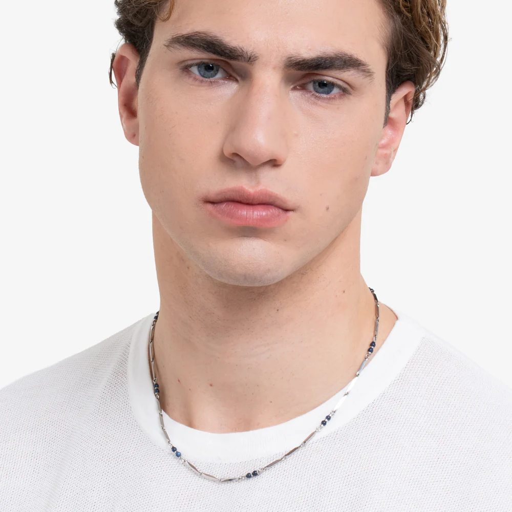 COLLANA UOMO IN ACCIAIO CON PIETRE LAPIS - Image 3