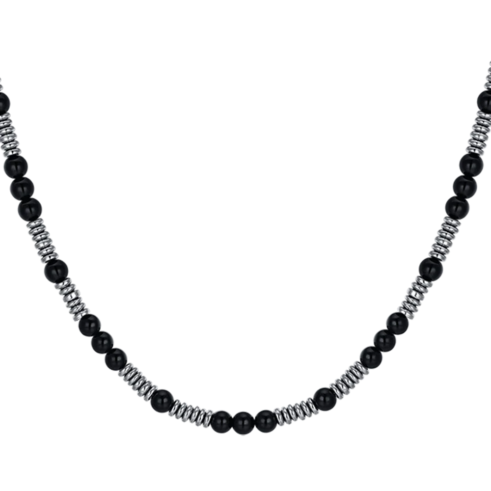 COLLANA UOMO IN ACCIAIO CON PIETRE NERE ED ELEMENTI IN ACCIAIO - Image 4
