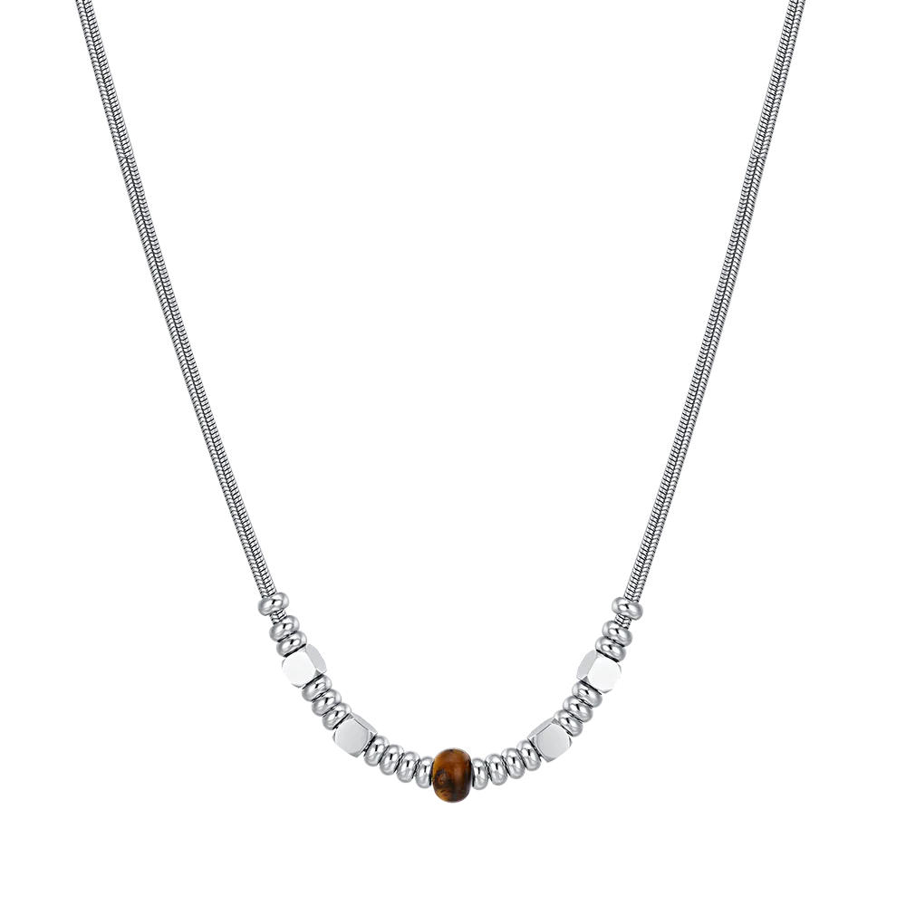 COLLANA UOMO IN ACCIAIO CON PIETRE OCCHIO DI TIGRE