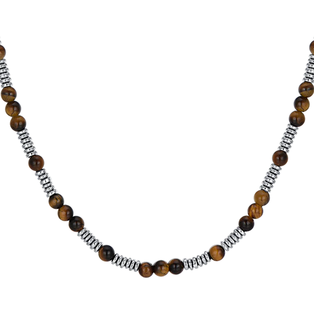 COLLANA UOMO IN ACCIAIO CON PIETRE OCCHIO DI TIGRE ED ELEMENTI IN ACCIAIO - Image 4
