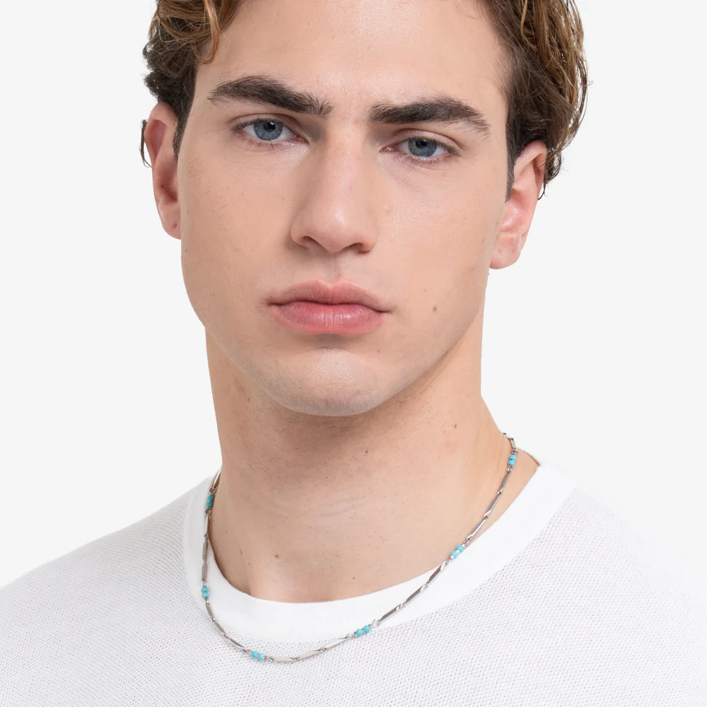 COLLANA UOMO IN ACCIAIO CON PIETRE TURCHESI - Image 3