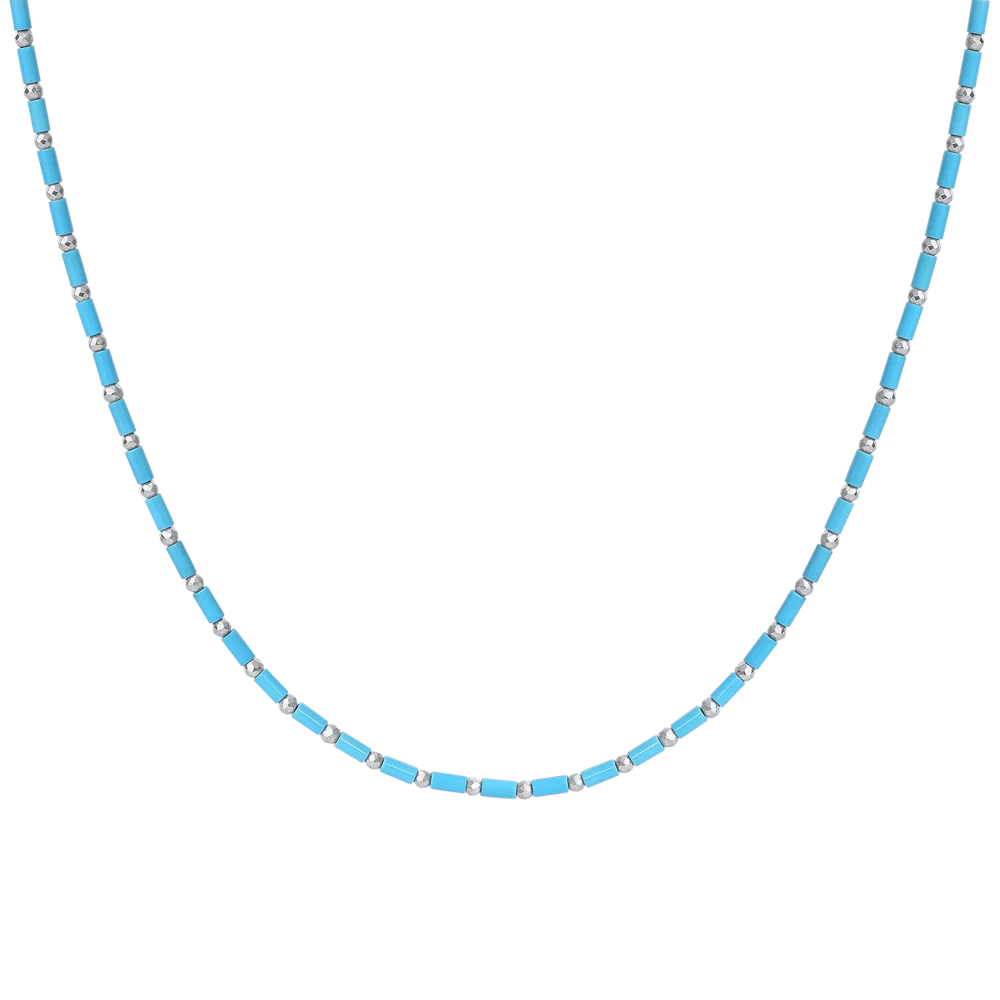 COLLANA UOMO IN ACCIAIO CON PIETRE TURCHESI ED EMATITE