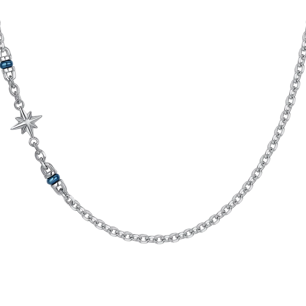COLLANA UOMO IN ACCIAIO CON ROSA DEI VENTI ED ELEMENTI IN IP BLU - Image 5