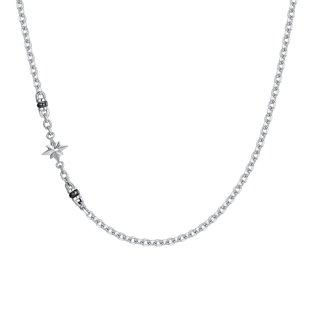 COLLANA UOMO IN ACCIAIO CON ROSA DEI VENTI ED ELEMENTI IN IP NERO