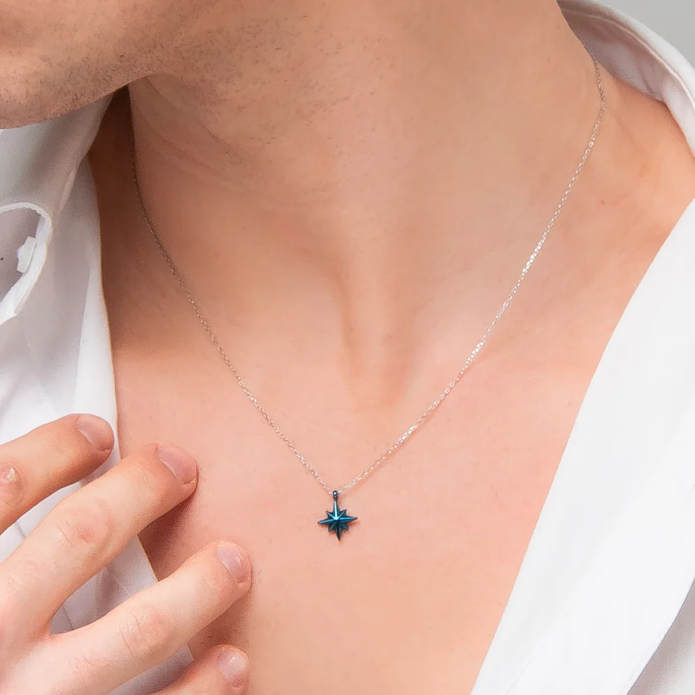 COLLANA UOMO IN ACCIAIO CON ROSA DEI VENTI IP BLU - Image 2