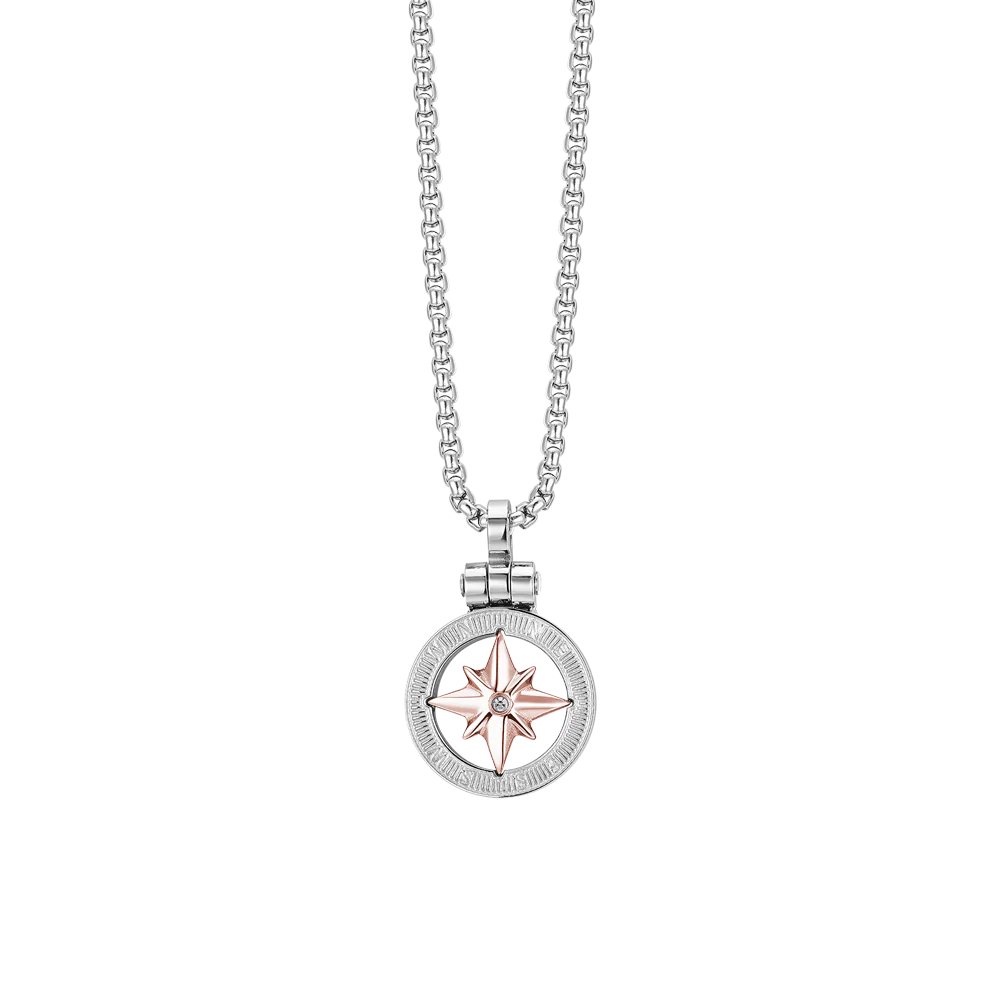 COLLANA UOMO IN ACCIAIO CON ROSA DEI VENTI IP ROSE