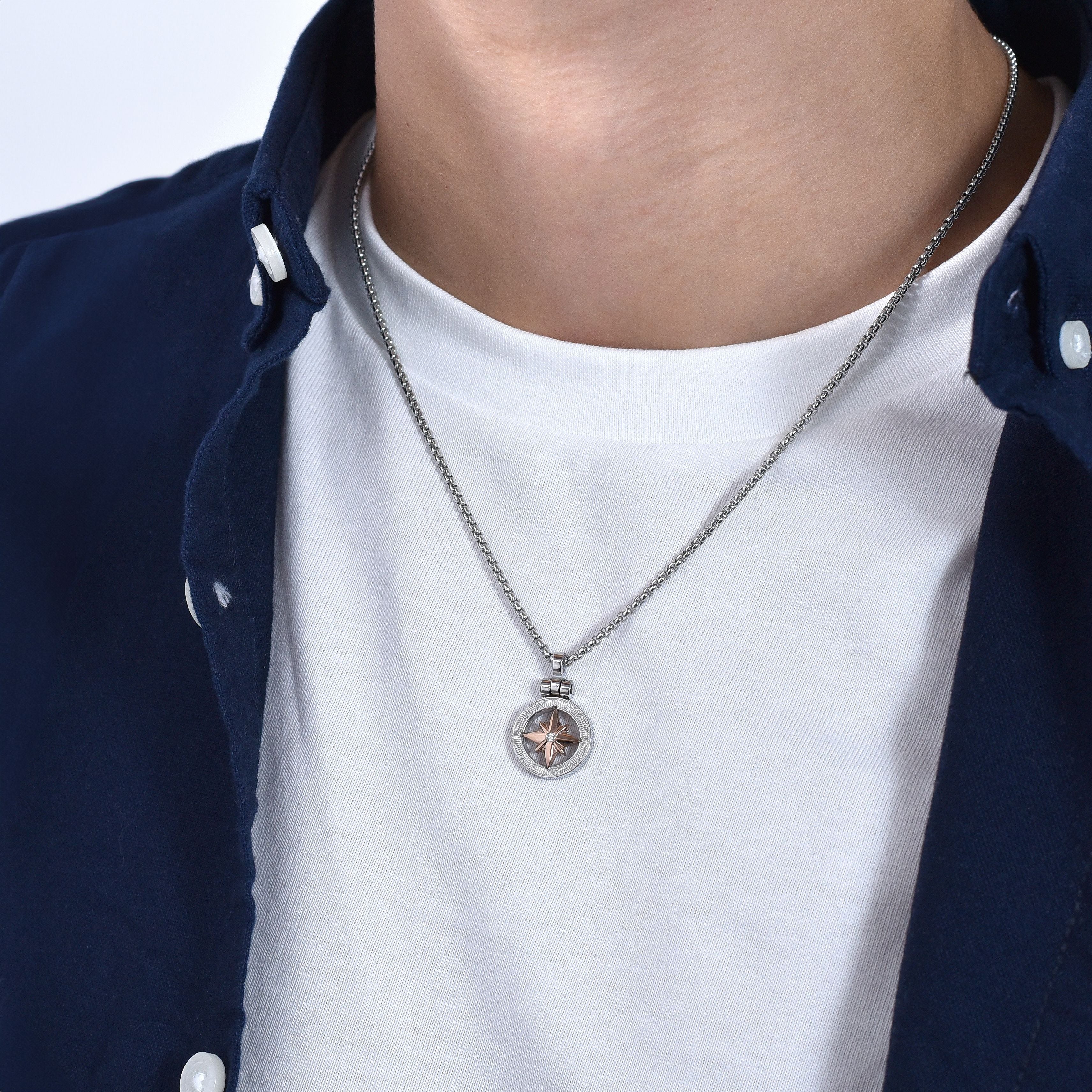 COLLANA UOMO IN ACCIAIO CON ROSA DEI VENTI IP ROSE - Image 2