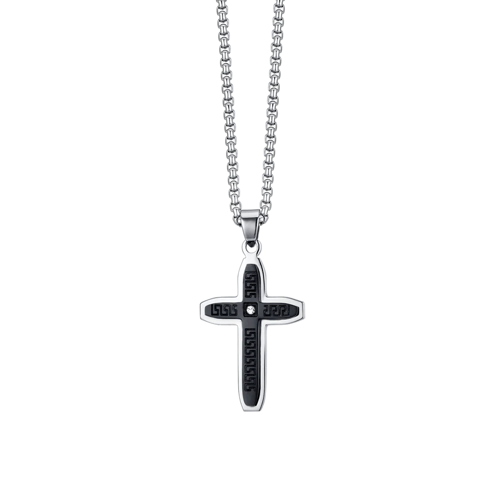 COLLANA UOMO IN ACCIAIO CROCE CON IP NERO