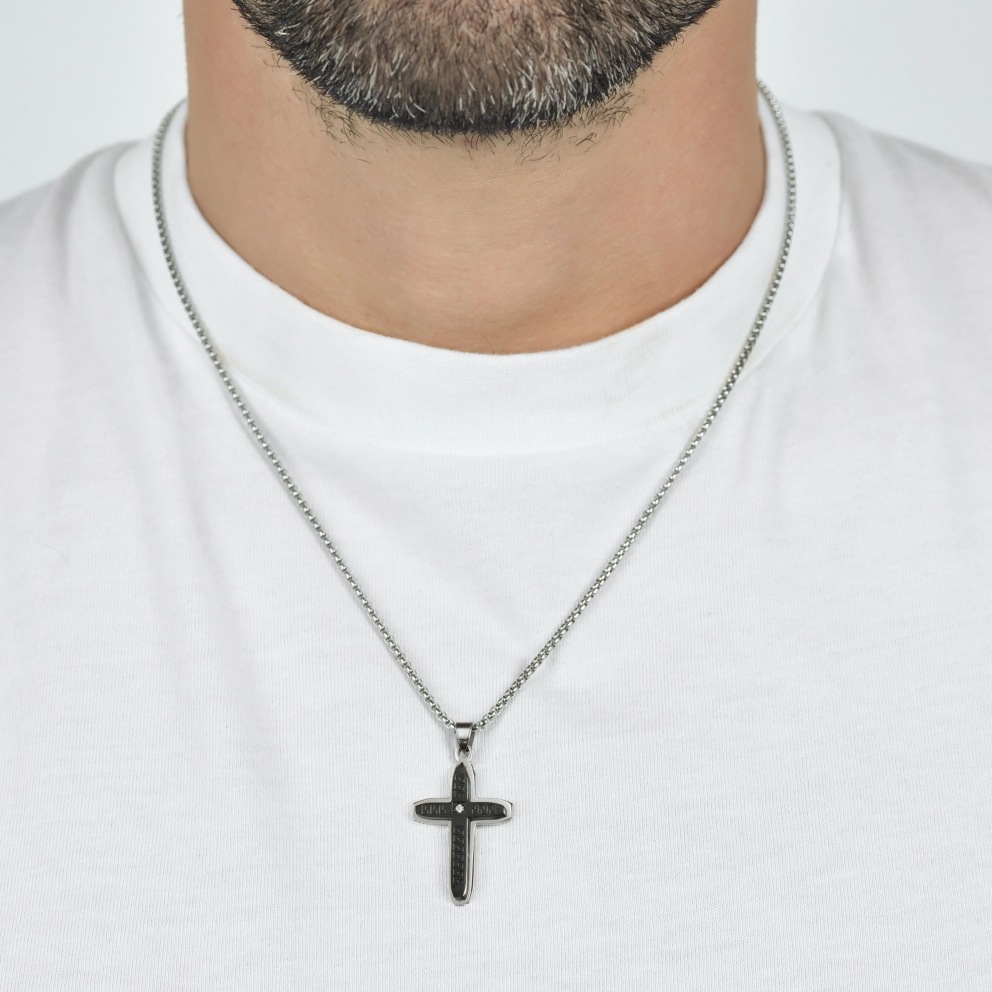 COLLANA UOMO IN ACCIAIO CROCE CON IP NERO - Image 2