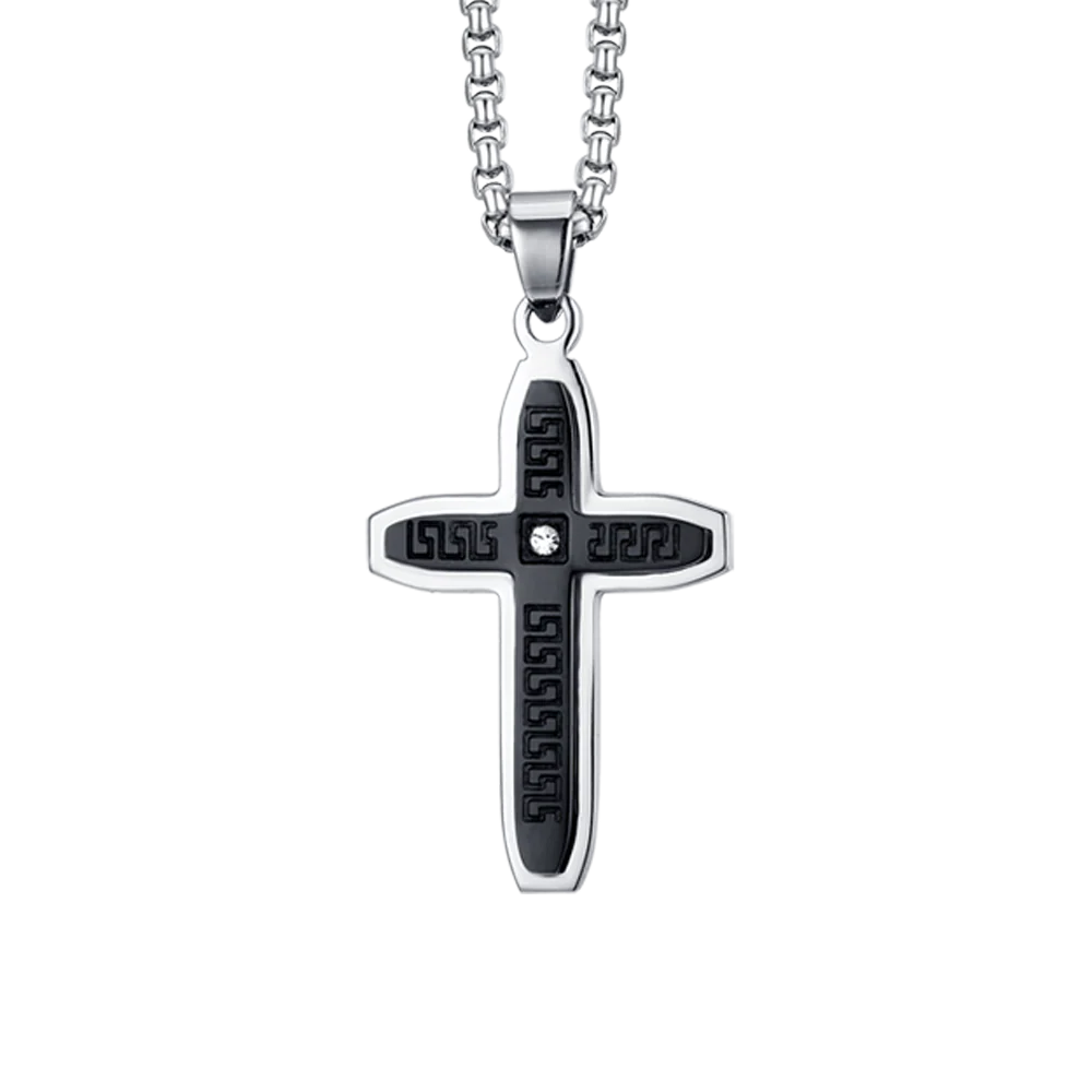 COLLANA UOMO IN ACCIAIO CROCE CON IP NERO - Image 4