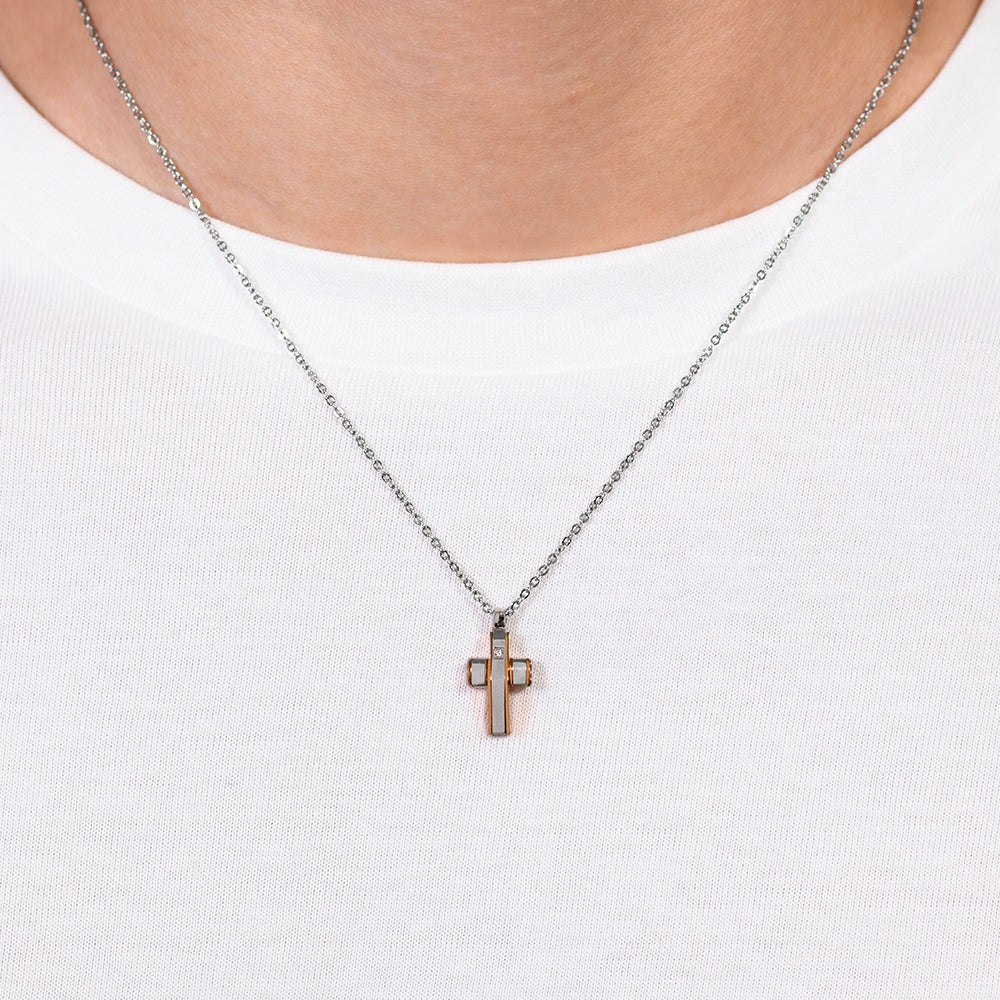 COLLANA UOMO IN ACCIAIO CROCE E ACCIAIO IP ROSE GOLD - Image 2