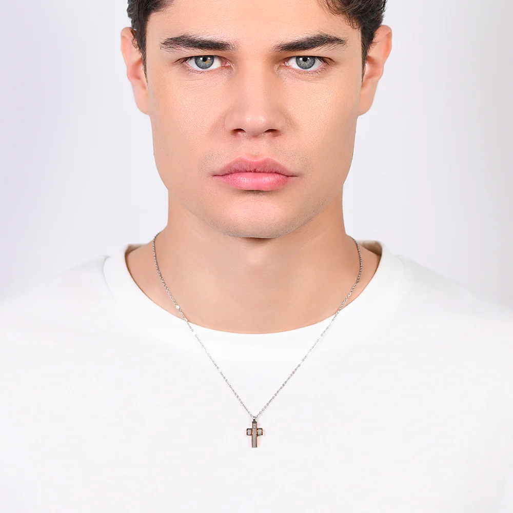 COLLANA UOMO IN ACCIAIO CROCE E ACCIAIO IP ROSE GOLD - Image 3