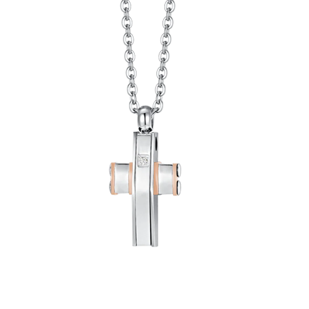 COLLANA UOMO IN ACCIAIO CROCE E ACCIAIO IP ROSE GOLD - Image 4