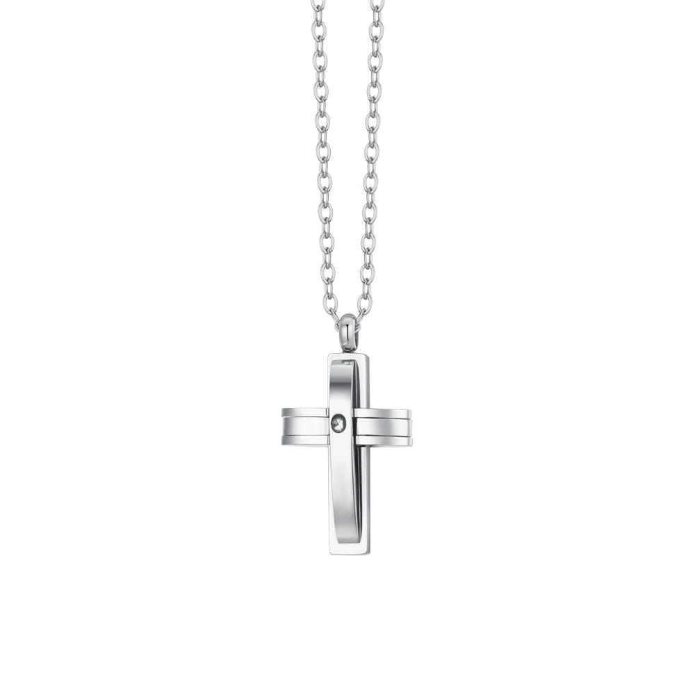 COLLANA UOMO IN ACCIAIO CROCE E ZIRCONE