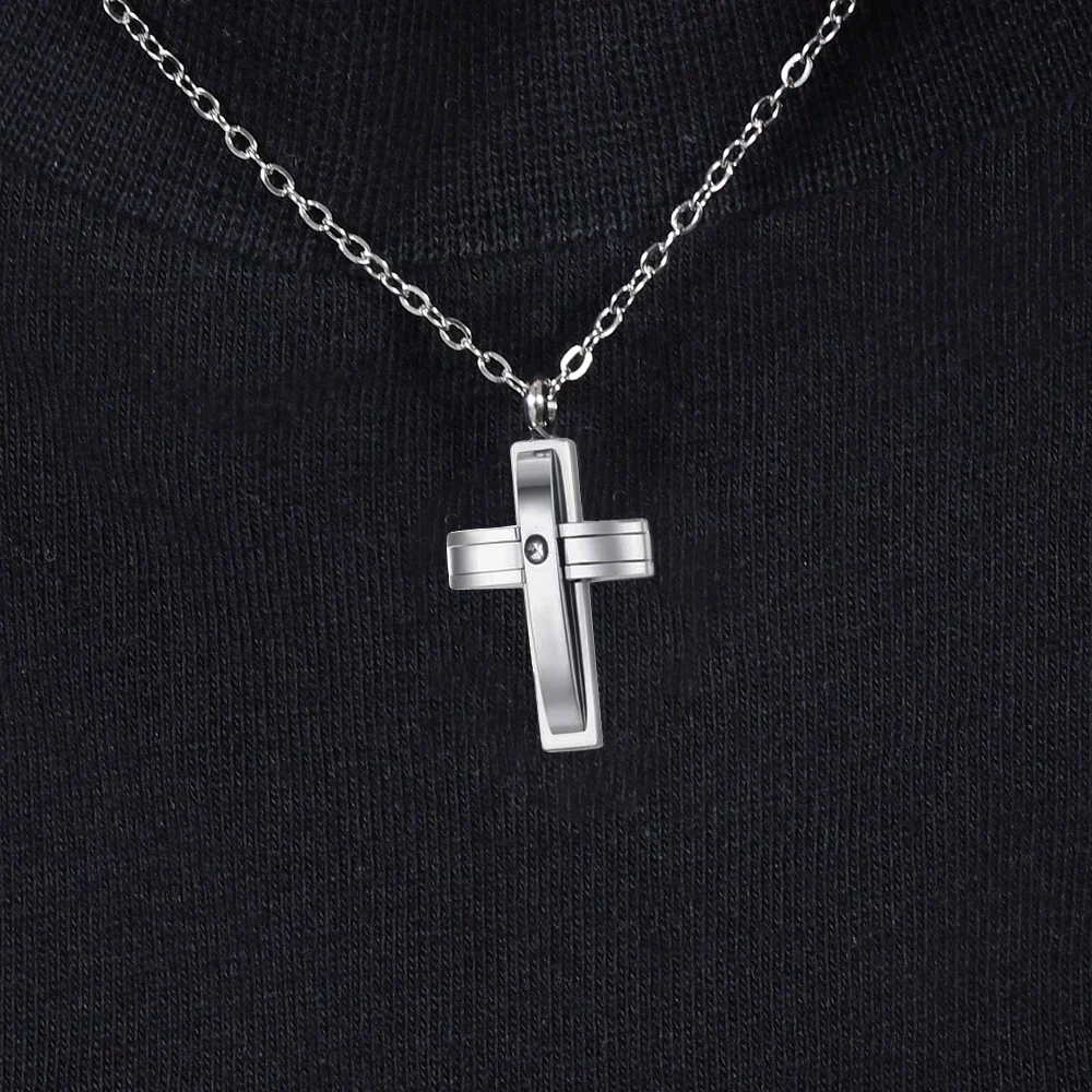 COLLANA UOMO IN ACCIAIO CROCE E ZIRCONE - Image 2