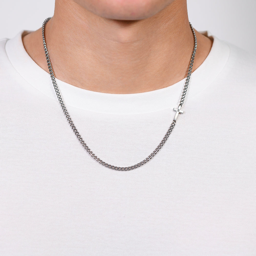 COLLANA UOMO IN ACCIAIO CROCE E ZIRCONE NERO - Image 2
