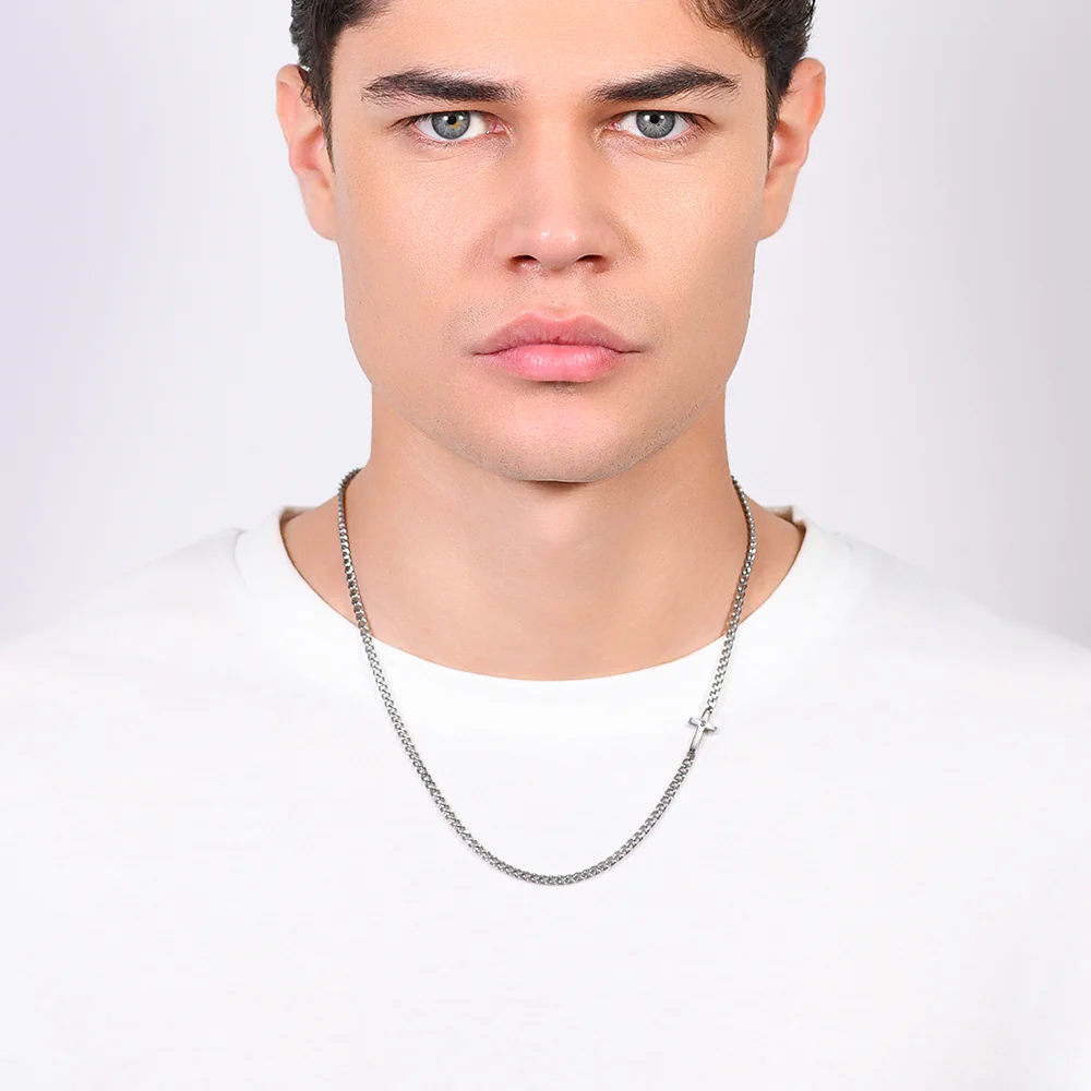 COLLANA UOMO IN ACCIAIO CROCE E ZIRCONE NERO - Image 3
