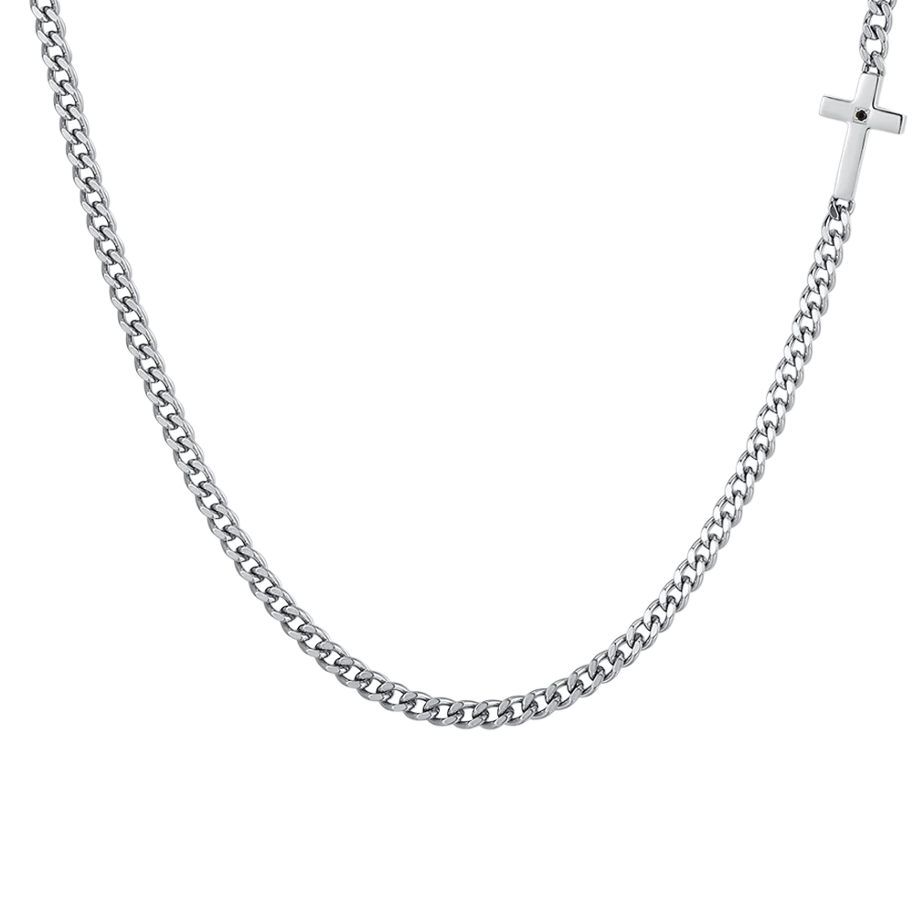 COLLANA UOMO IN ACCIAIO CROCE E ZIRCONE NERO - Image 4